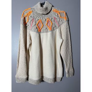 New Free People Cream Mixed Knit Turtleneck Sweater Size Xs